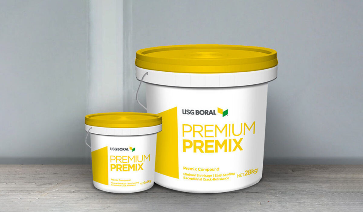 USG Boral Premium Premix is a lightweight, premixed, vinyl-based, air-drying compound used for finishing plasterboard joints, angles and fastener heads
