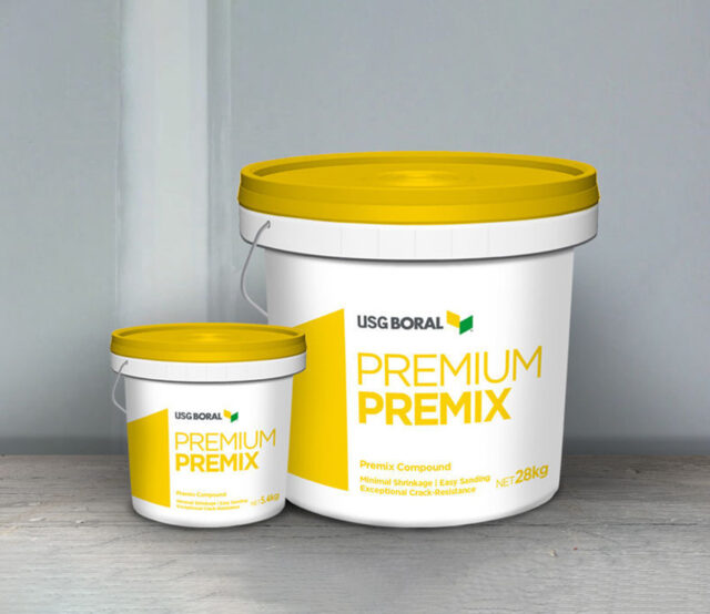 USG Boral Premium Premix is a lightweight, premixed, vinyl-based, air-drying compound used for finishing plasterboard joints, angles and fastener heads