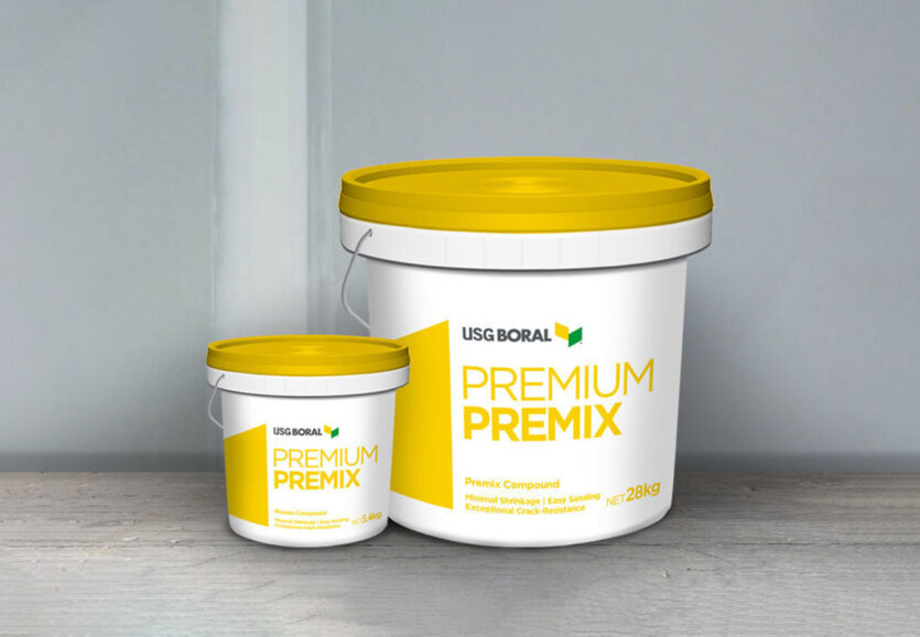 USG Boral Premium Premix is a lightweight, premixed, vinyl-based, air-drying compound used for finishing plasterboard joints, angles and fastener heads